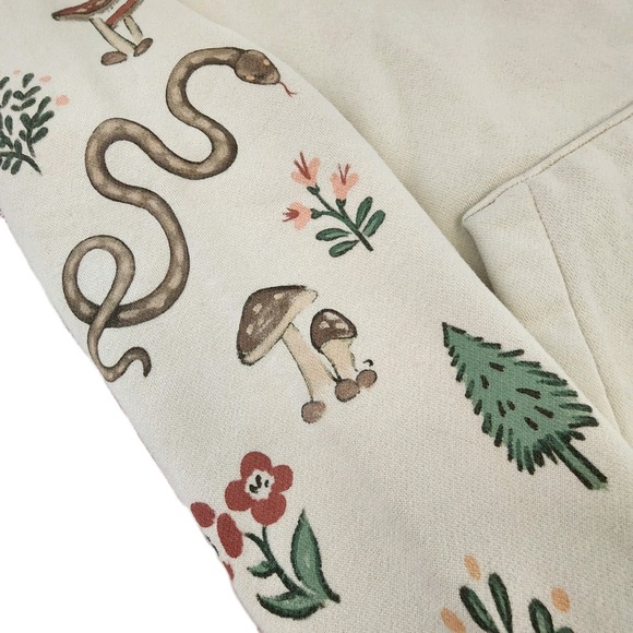 Hollister Hoodie S Beige Nature‎ Graphic Snake Bee Forest Mushroom Sweatshirt - Picture 2 of 9